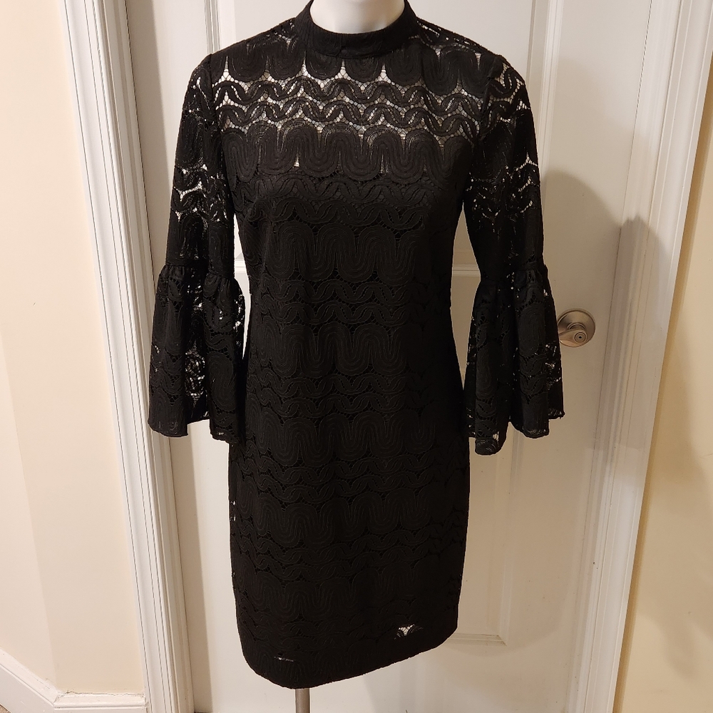 Trina Turk Black Lace Dress Size With Bell Sleeves